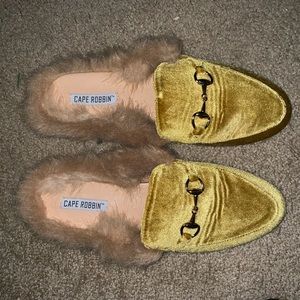 Golden brown fur loafers